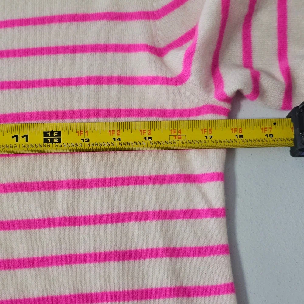 Antonio Melani Cashmere Sweater M Cream Pink Breton Striped Preppy Parisian Luxe